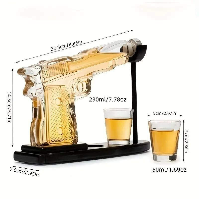 Gun Whiskey Decanter Set with Glasses & Stand – Unique Bar Gift Set