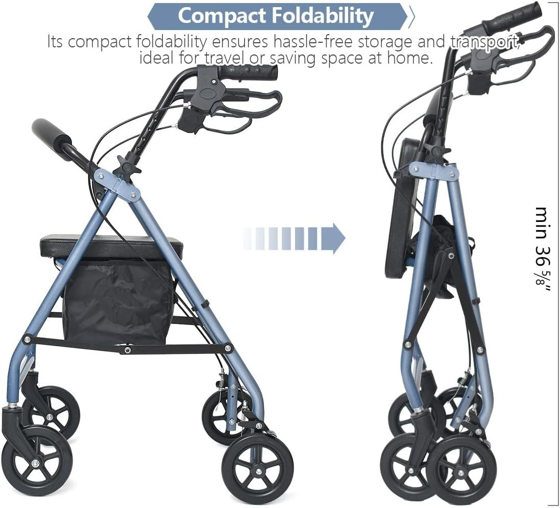4 Wheel Rollator Walker with Seat Folding Adjustable Brakes
