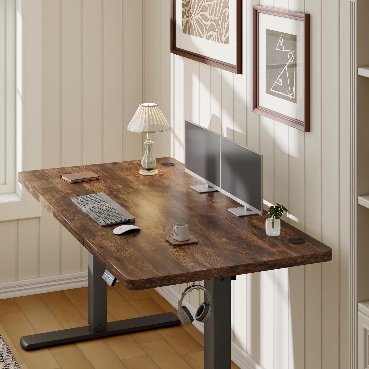Electric Height Adjustable Standing Desk 140x60cm | Vintage Brown Office Table