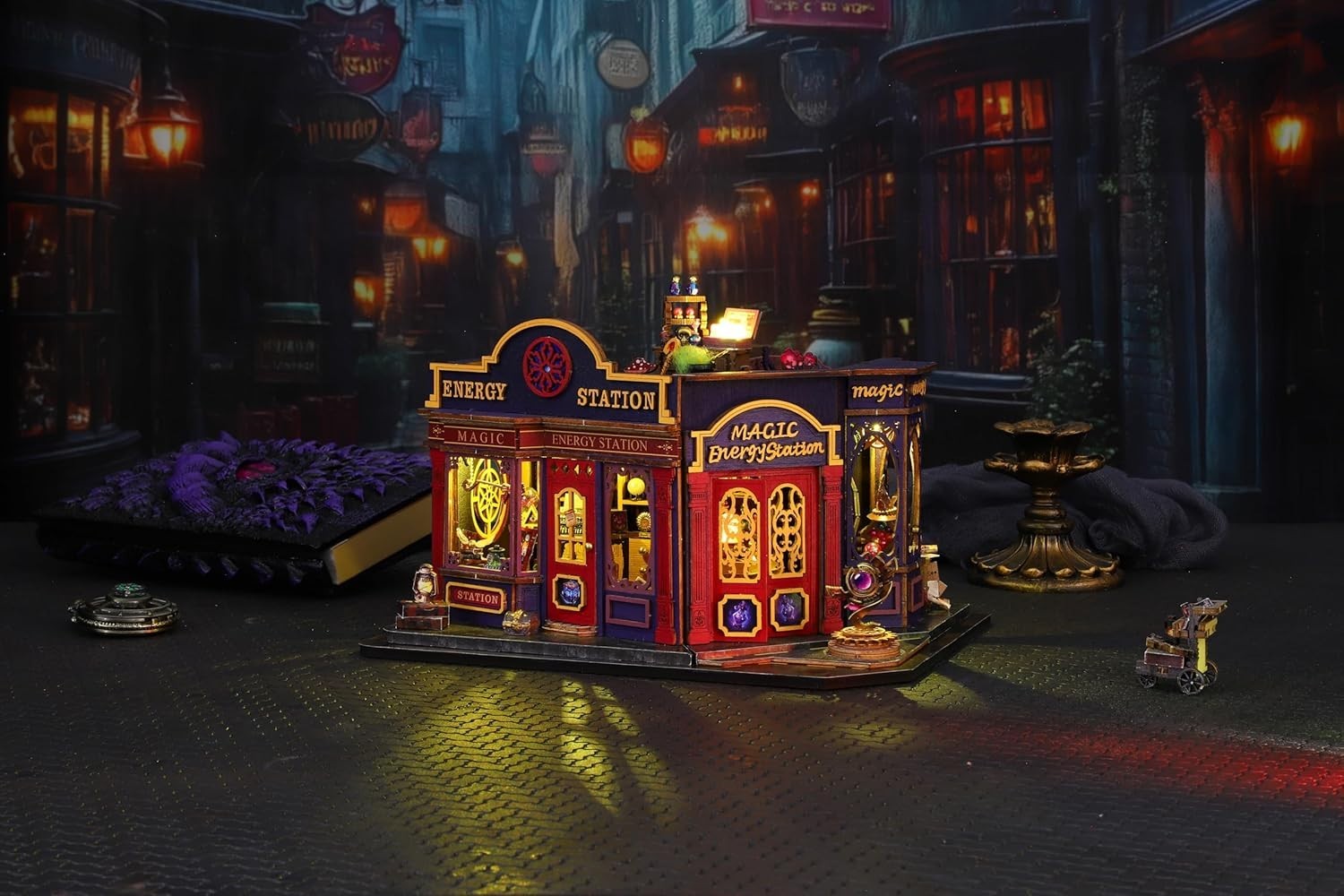Magic Energy Station Book Nook DIY Miniature House LED Bookshelf Decor