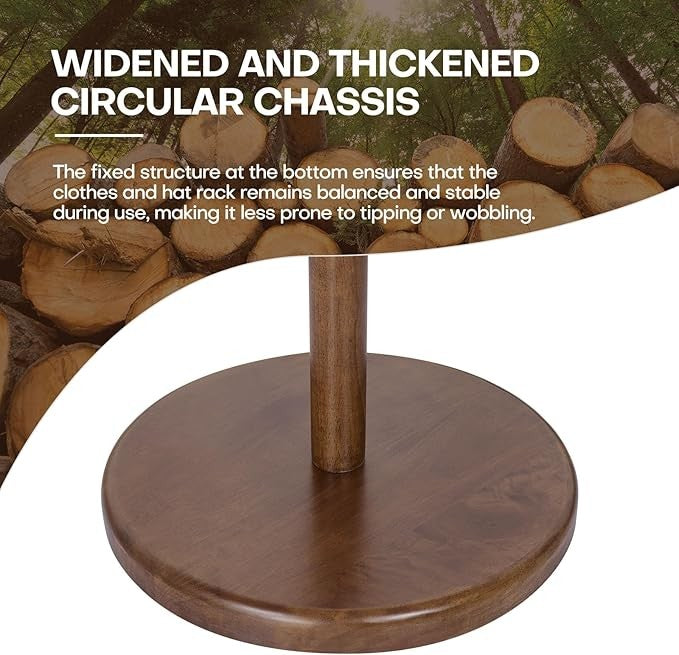 Solid Wood Coat Rack Stand 182cm Hall Tree with 12 Hooks Round Base