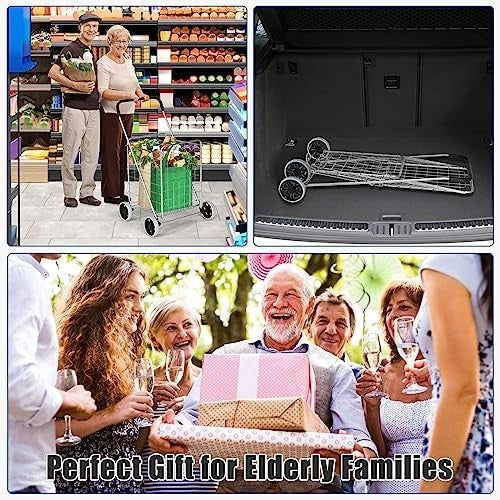 83L Folding Shopping Cart Metal Grocery Trolley Wheels Non-Slip Handle Silver