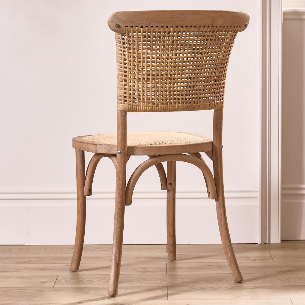 Solid Wood Dining Chairs Set of 2 Rattan Back Rustic Kitchen Table Seating