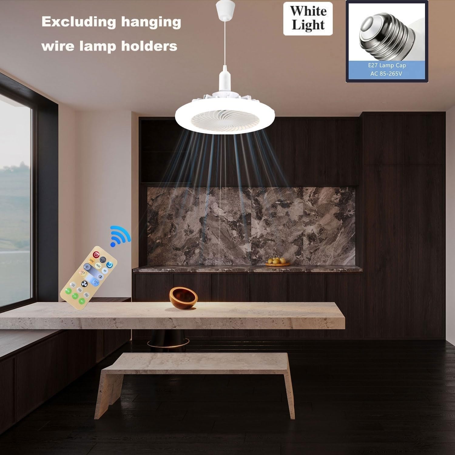 LED Ceiling Fan Light, 3 Speeds, 3 Color Modes, White
