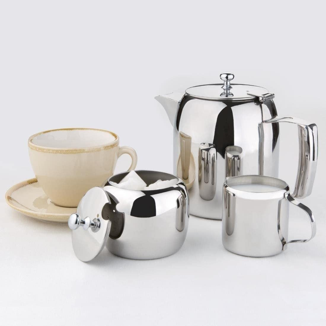 Stainless Steel Teapot 32oz Mirror Finish Tea Pot Hinged Lid Silver