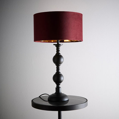 Black Metal Table Lamp Red Velvet Shade Gold Lined Modern Bedside