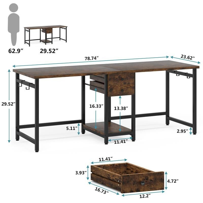 Double Computer Desk 2-Person Workstation with Storage Drawers – 200cm Wide