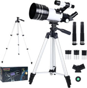 70mm Astronomy Refractor Telescope for Kids & Adults with Tripod - White