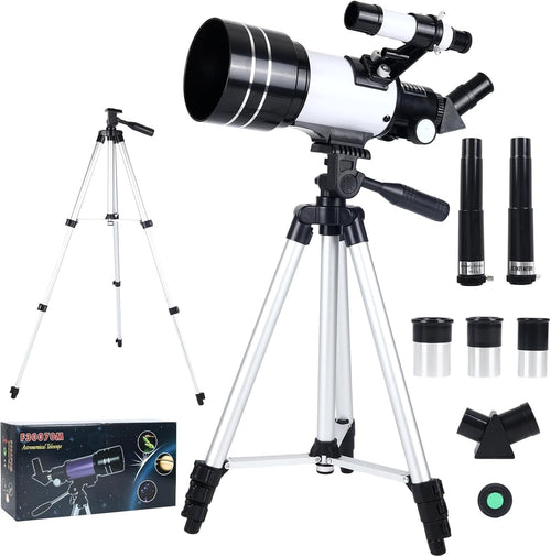 70mm Astronomy Refractor Telescope for Kids & Adults with Tripod - White