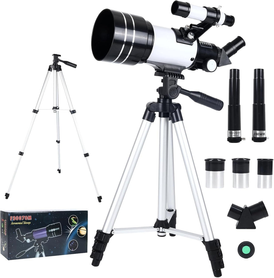 70mm Astronomy Refractor Telescope for Kids & Adults with Tripod - White