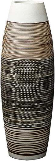 Tall Floor Vase 50cm Handmade Ceramic Brown Black Stripe Modern Home Decor