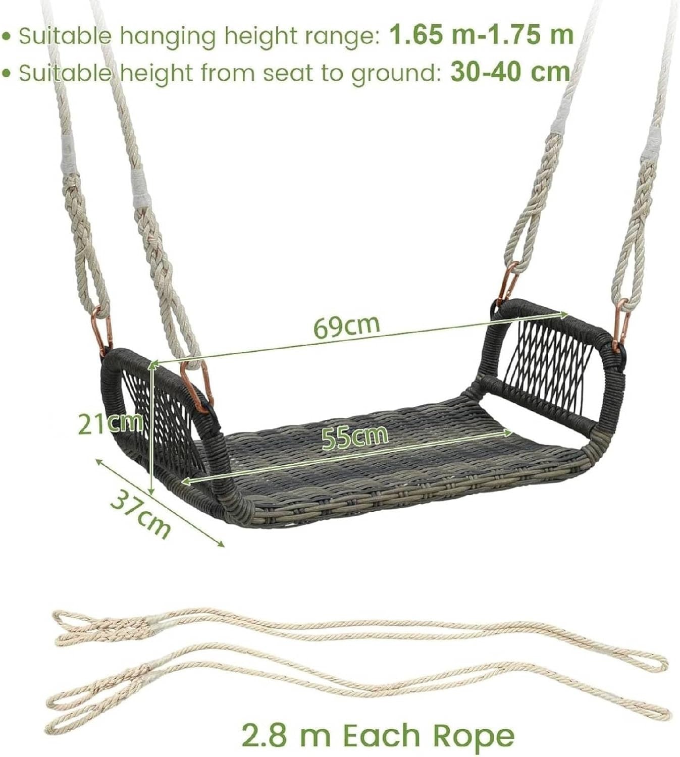 Outdoor Rattan Hanging Swing Chair Seat Patio Balcony Porch Rope Swing
