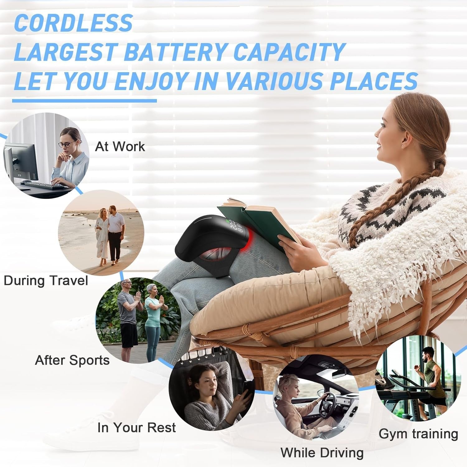 Cordless Infrared Knee Massager with Red Light Therapy & Vibration Pain Relief