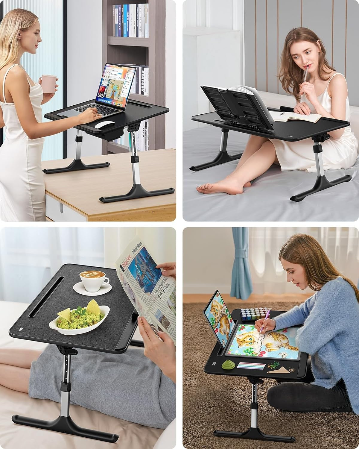 Adjustable Laptop Desk Bed Table 60x40cm Foldable Tray with Drawer
