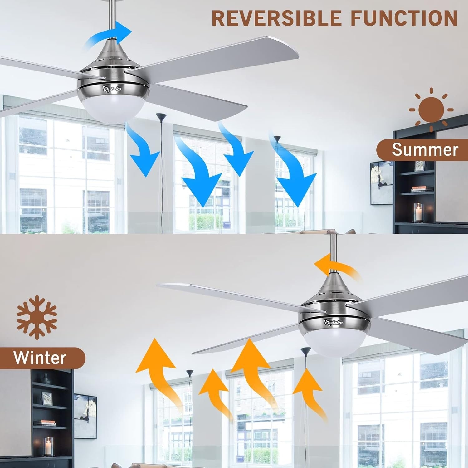 Ovlaim 122cm Ceiling Fan with Light, Silent DC Motor, 6 Speeds, Remote Control