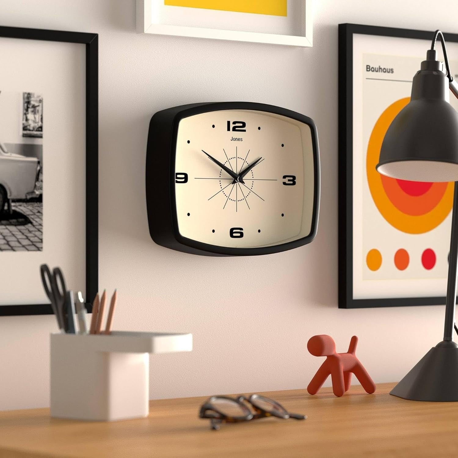 Retro 25cm Wall Clock Rectangle Silent Modern Black Kitchen Living Room Decor