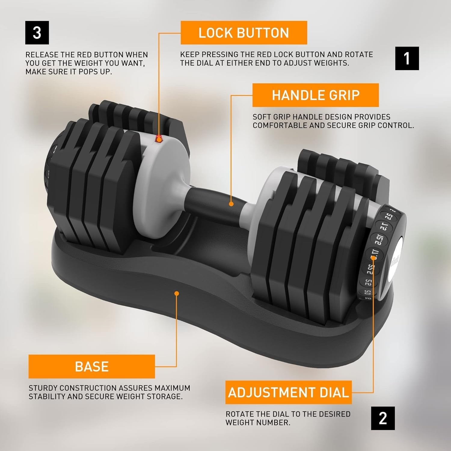 25kg Adjustable Dumbbells Pair 10-in-1 Quick Dial Home Gym Weights Set