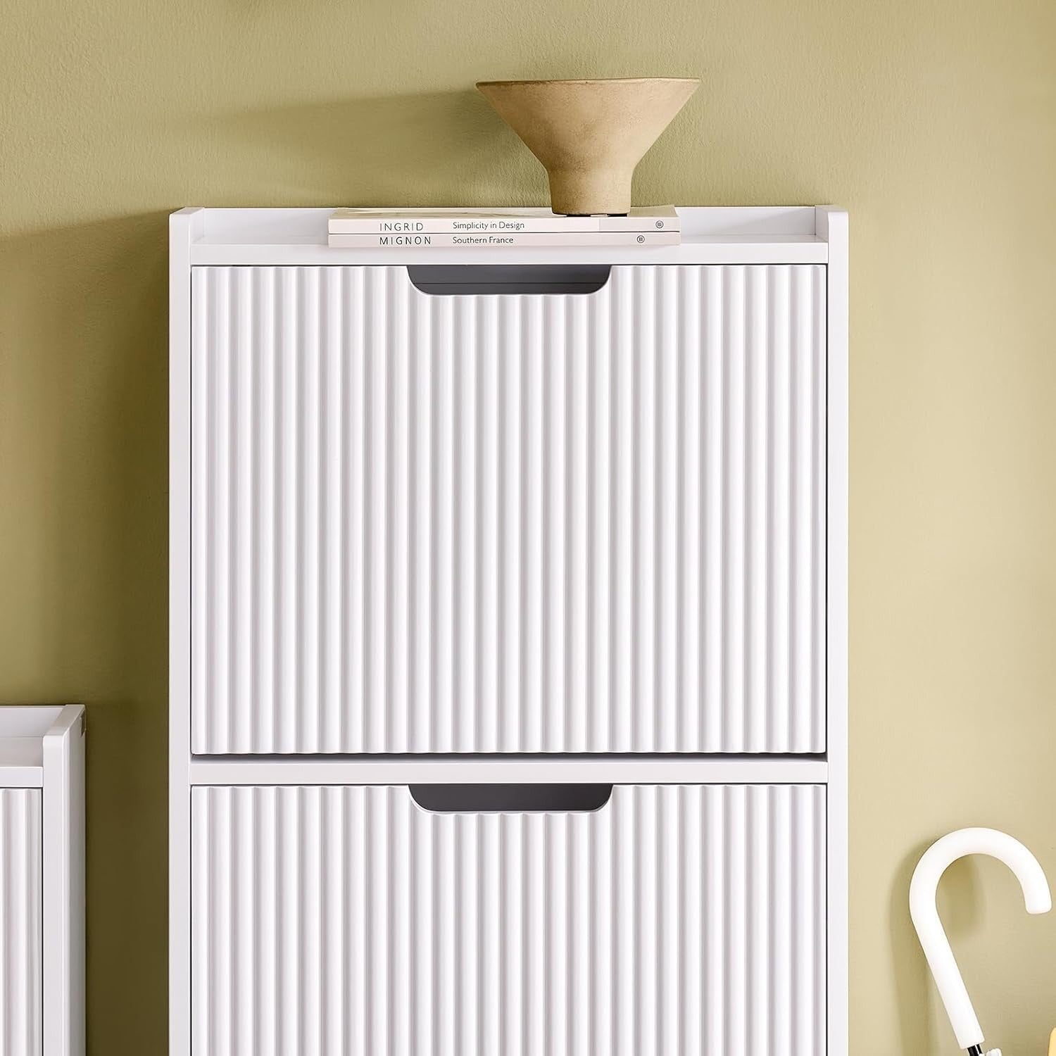 White Slim Shoe Cabinet 3 Flip Drawers Narrow Hallway Storage 19cm Deep