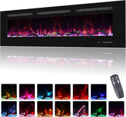 60” Wall Mounted Electric Fireplace Heater LED Flame, Remote & Timer