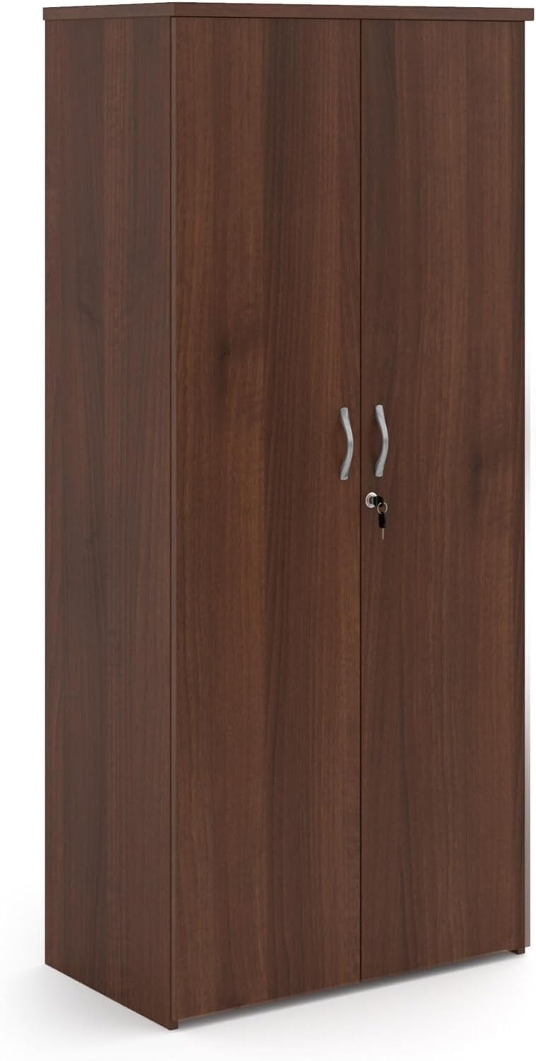Walnut Storage Cupboard 2 Door Lockable Cabinet with 4 Adjustable Shelves