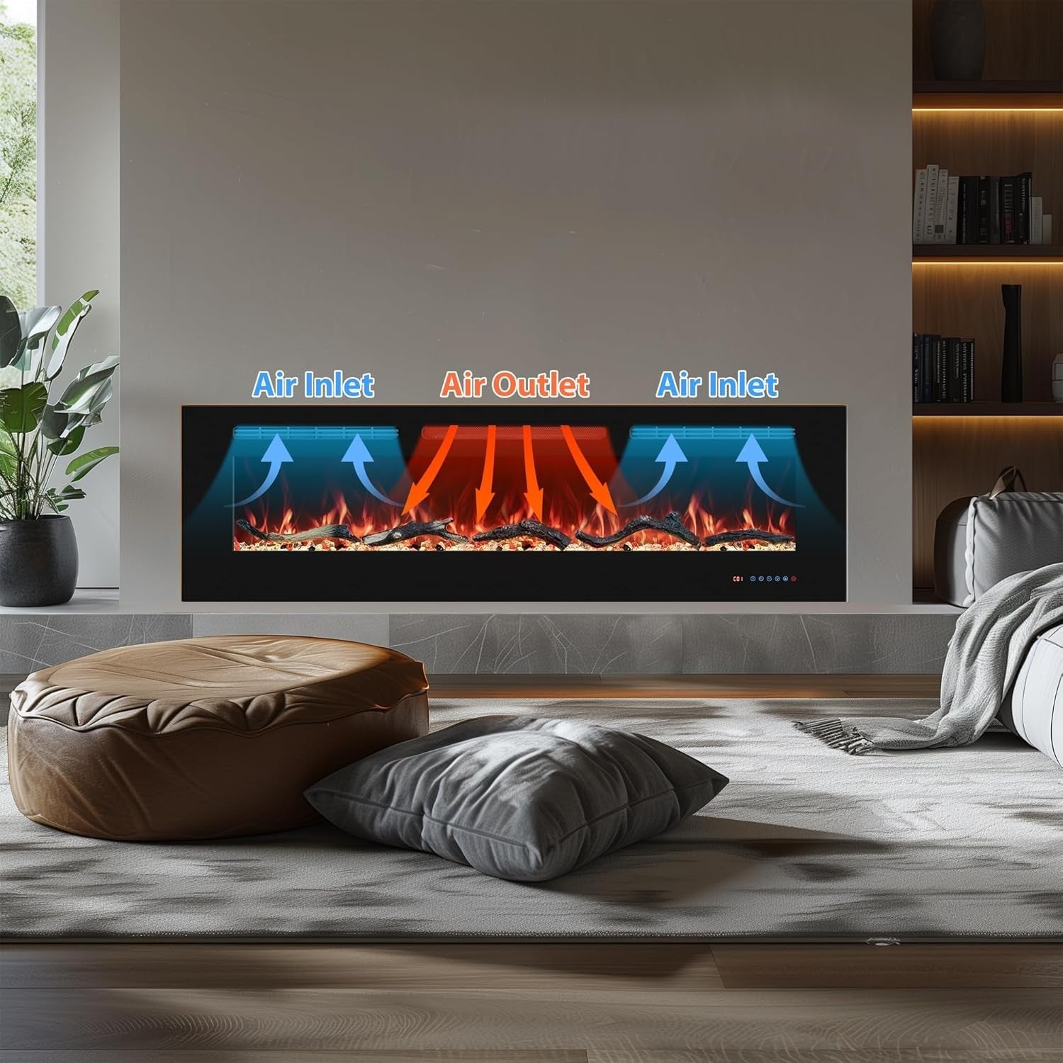 33” Electric Wall Mounted Fireplace Heater Touch Remote Multicolor Flame