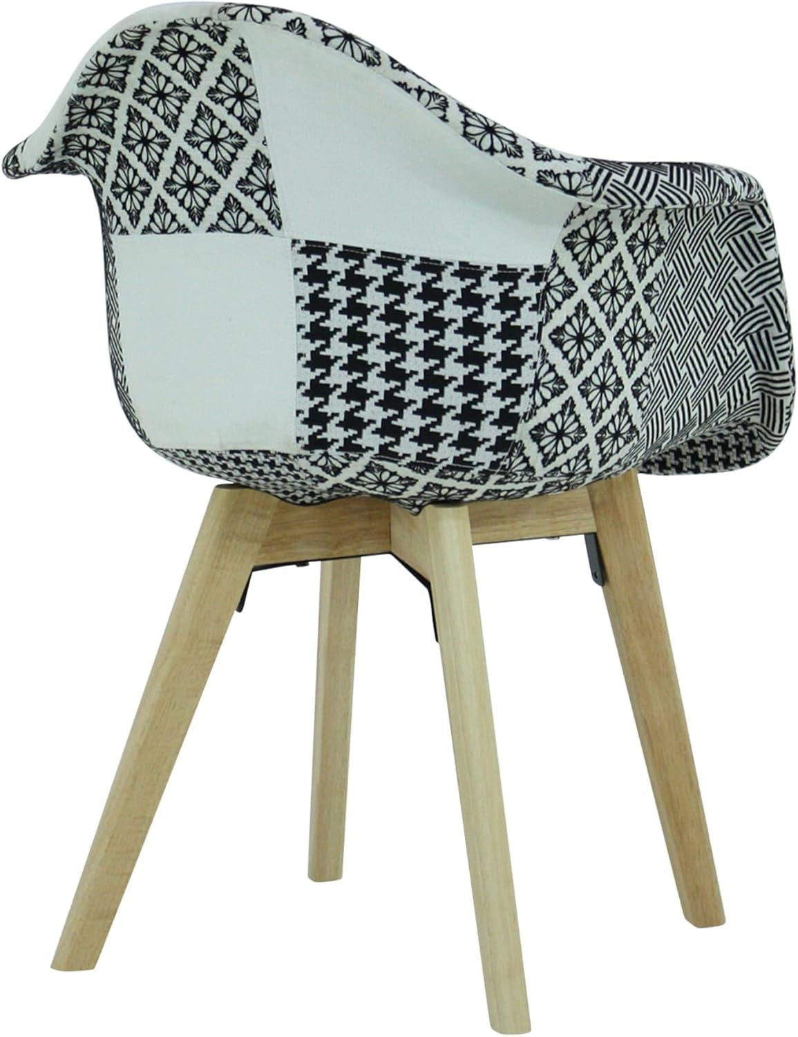 Black White Patchwork Dining Chairs Set of 2 with Arms Wood Legs