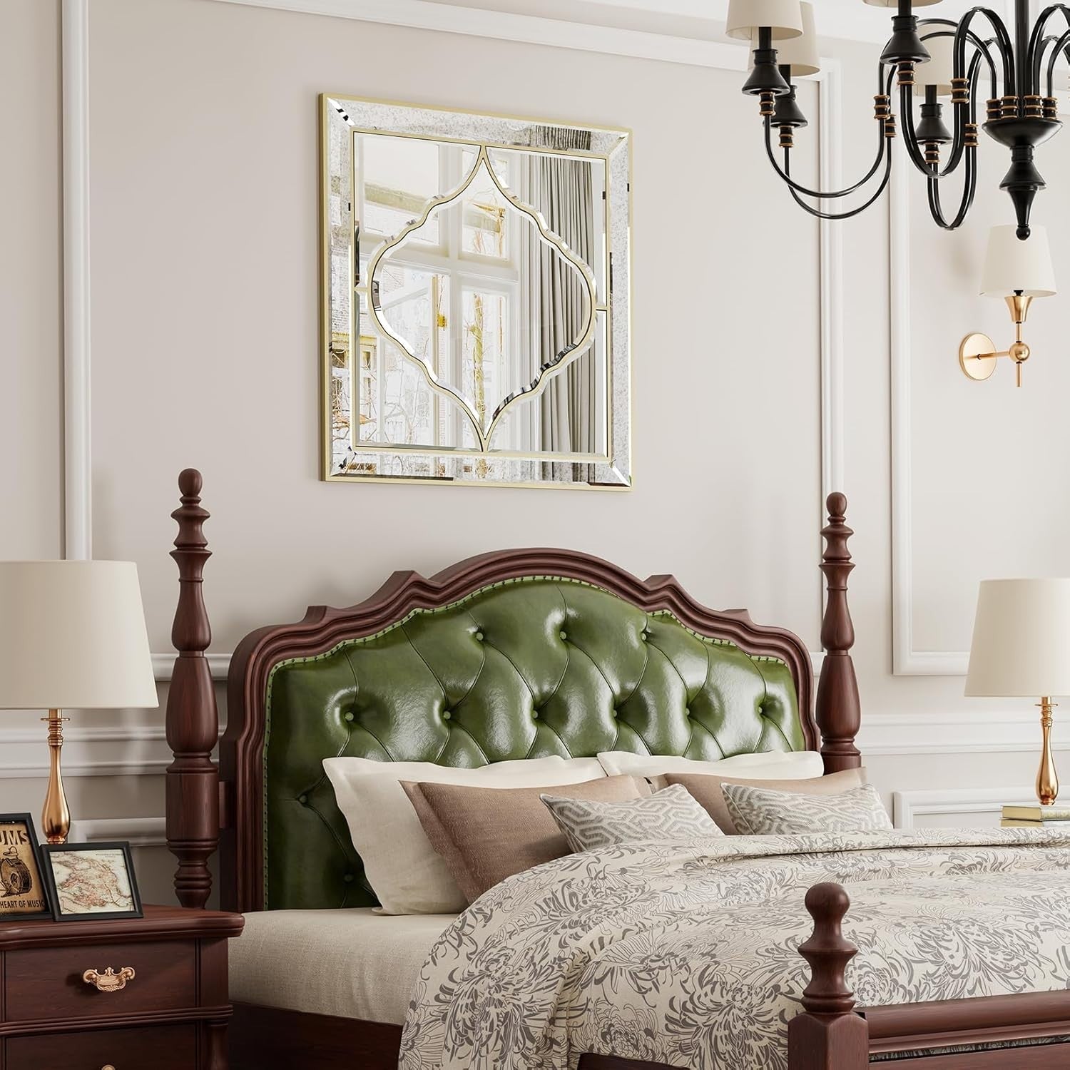 Luxury Gold Wall Mirror 60x60cm Clear Glass Beveled Frame for Hallway