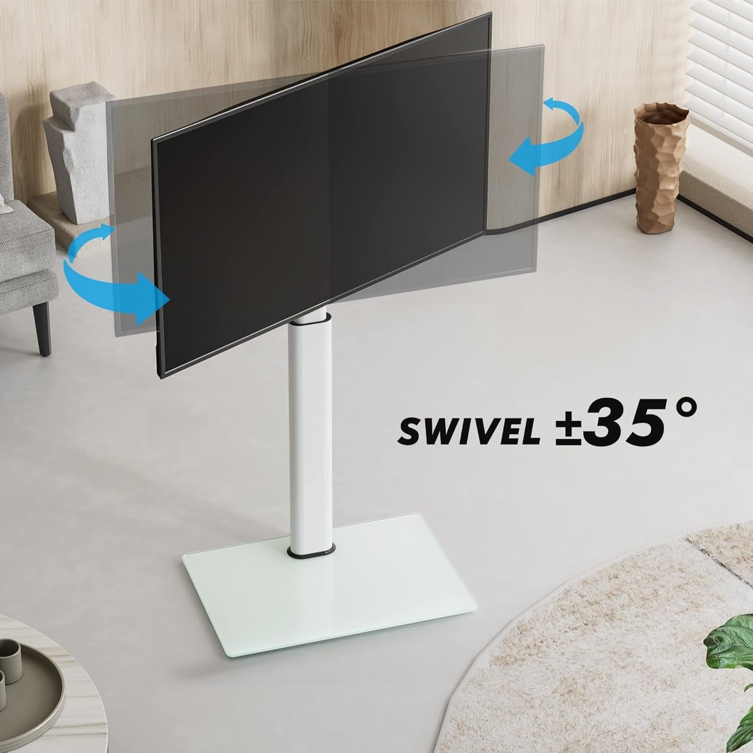 Height Adjustable TV Floor Stand 19-42" Tilt Swivel Glass Base VESA
