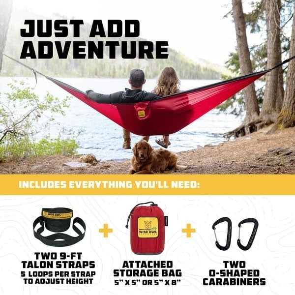 Double Camping Hammock – Portable, Lightweight, Tree Straps, 2 Person, 500lbs