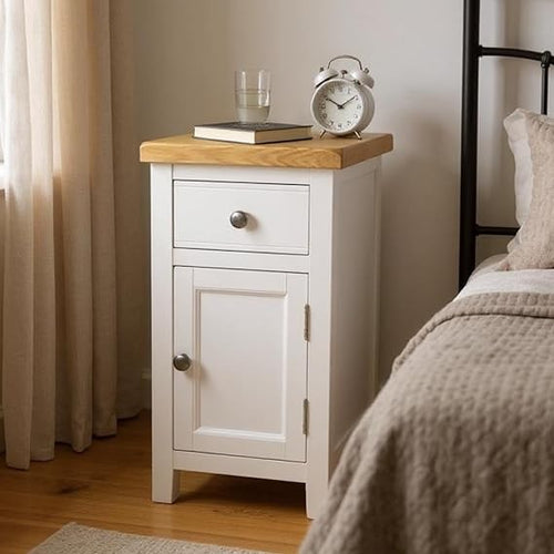Snow White Bedside Cabinet with Drawer & Cupboard | Fully Assembled Unit