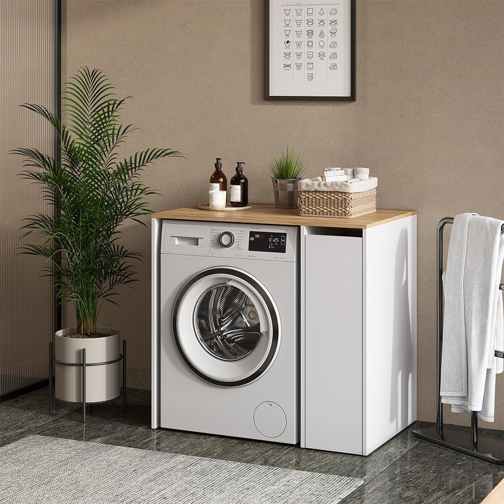 Washing Machine Cabinet Laundry Storage Unit Bathroom Cupboard Shelves White