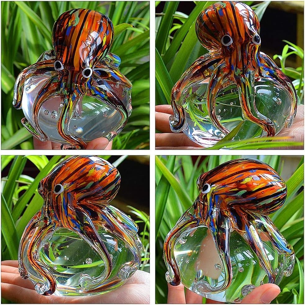 Hand Blown Glass Octopus Figurine • Colourful Sea Animal Ornament