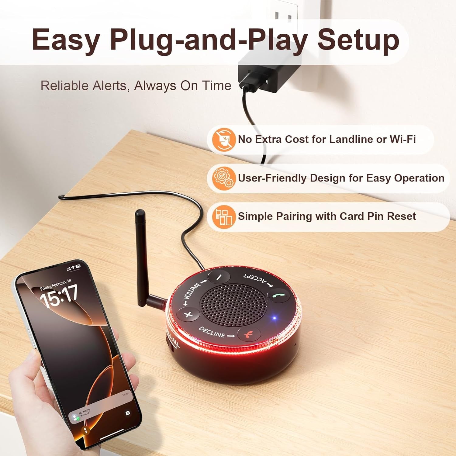 Bluetooth Phone Ringer Amplifier Loud Speaker Flashing Light