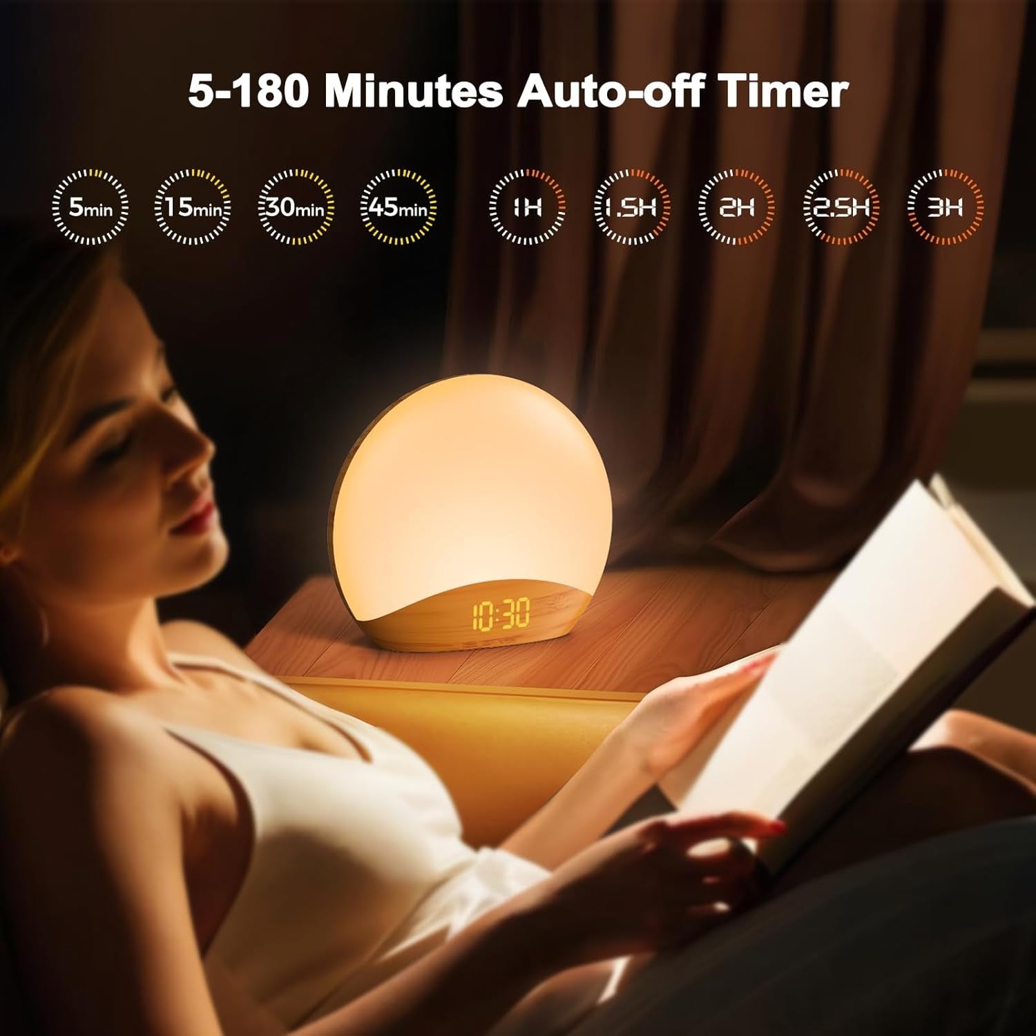 Sunrise Alarm Clock Wake Up Light White Noise Night Lamp Dimmable