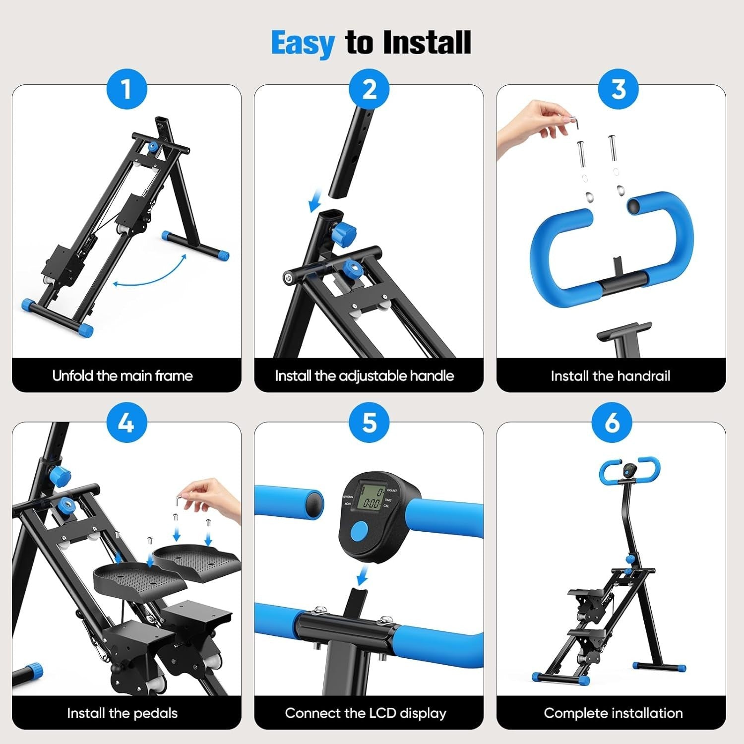 Foldable Stair Stepper Machine w/ LCD Monitor, Adjustable Pedals 150kg Capacity