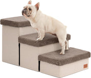 Dog Stairs 3 Step 18" High with Storage Furry Lid Pet Steps Brown