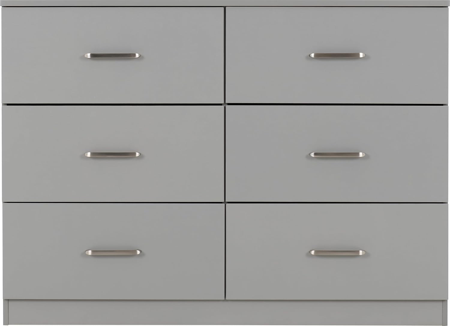 6 Drawer Chest Light Grey Bedroom Storage Unit Modern Clothes Organiser