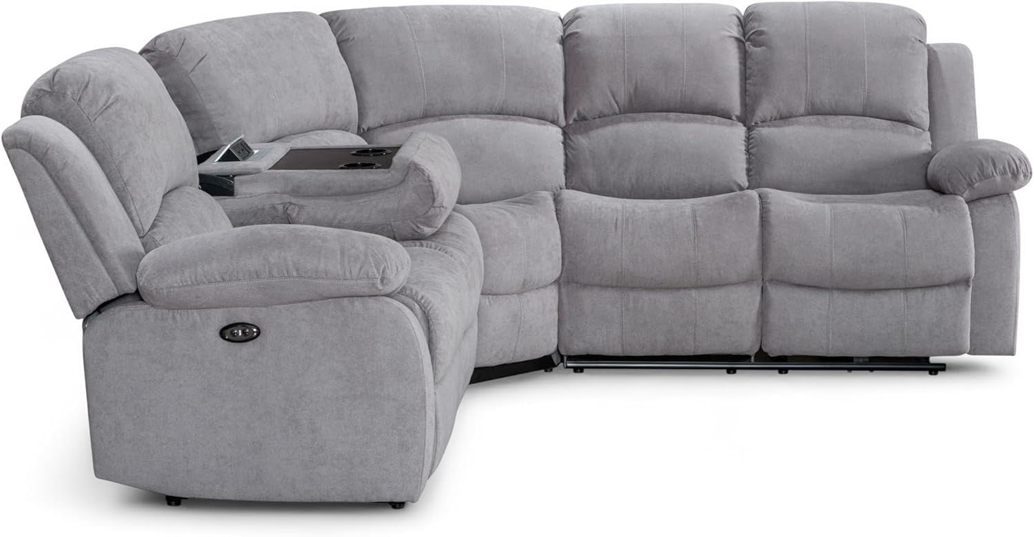 Electric Recliner 5-Seater L Shaped Corner Sofa with USB & Cupholders Light Grey