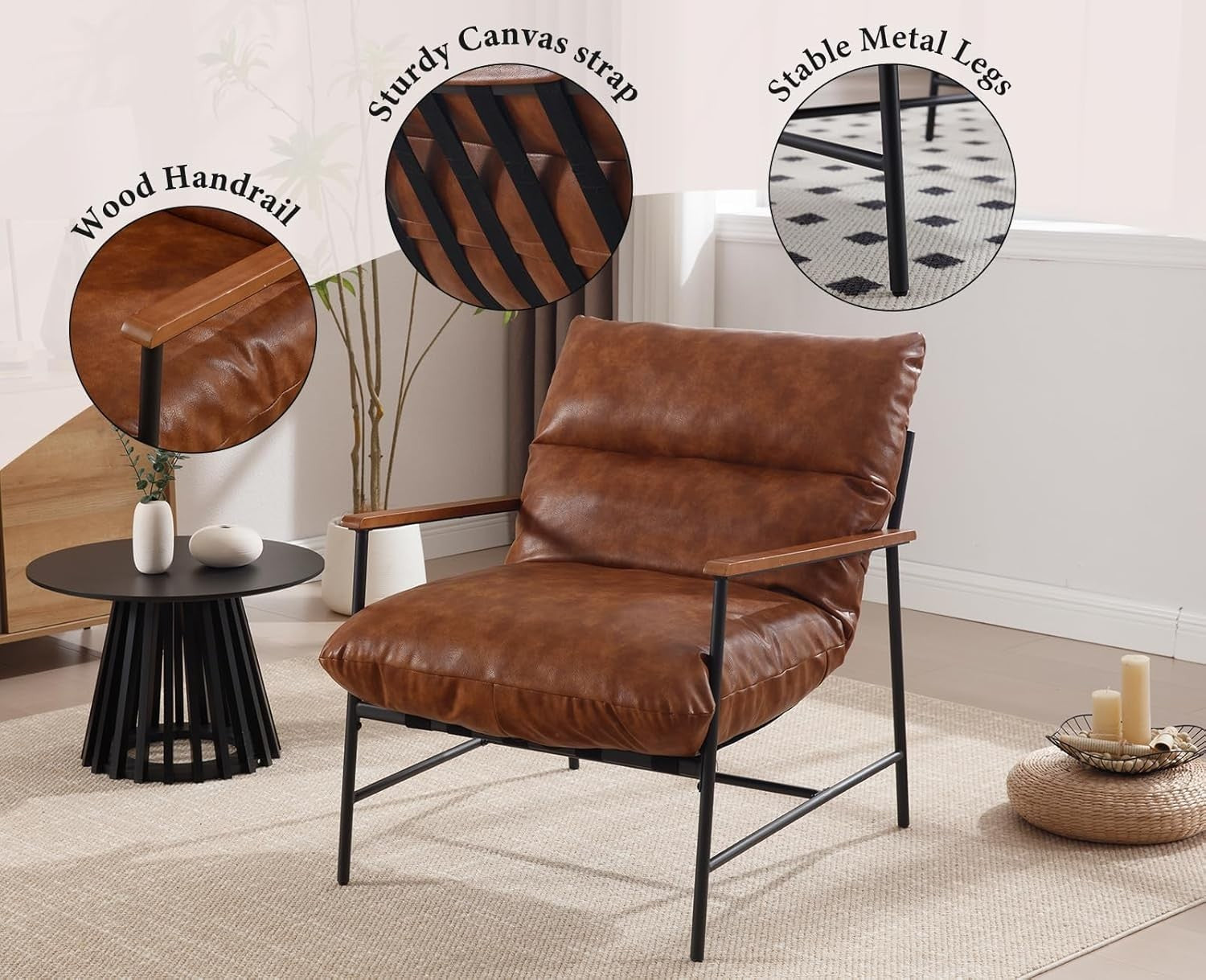 Modern PU Leather Accent Chair Brown Armrest Lounge Office Seat