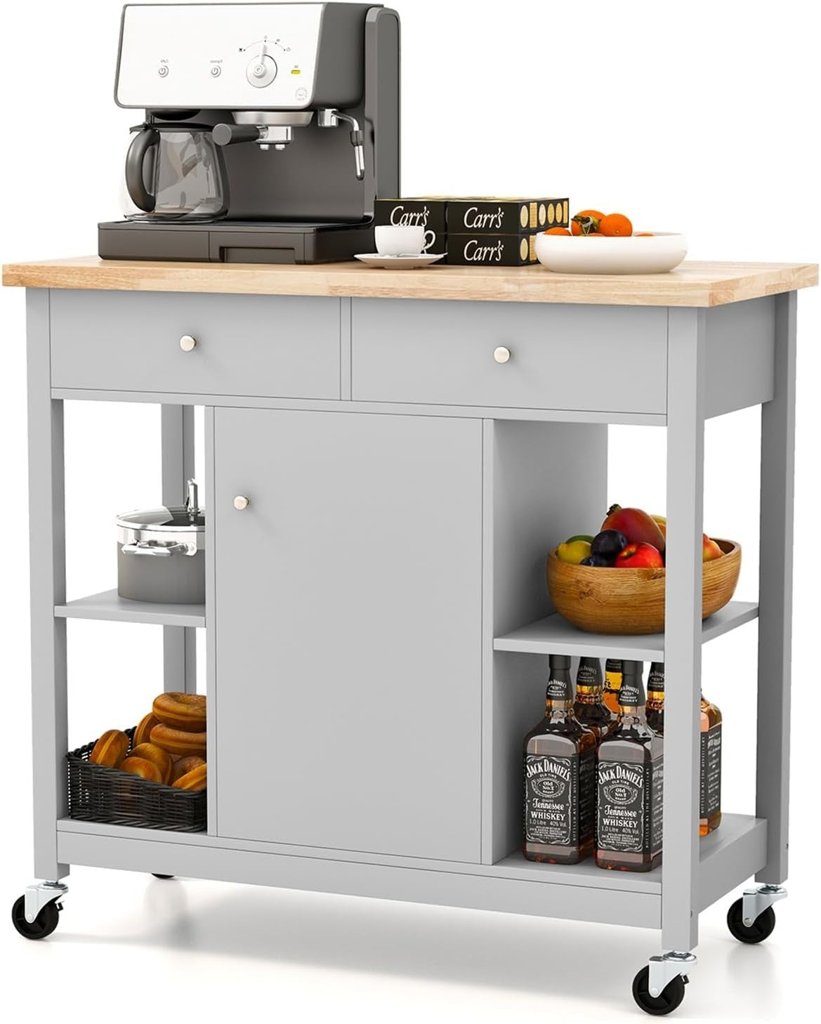 Kitchen Island Trolley with Drawers & Adjustable Shelf Grey 99x46x90cm