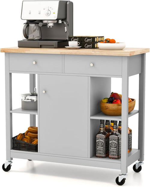 Kitchen Island Trolley with Drawers & Adjustable Shelf Grey 99x46x90cm