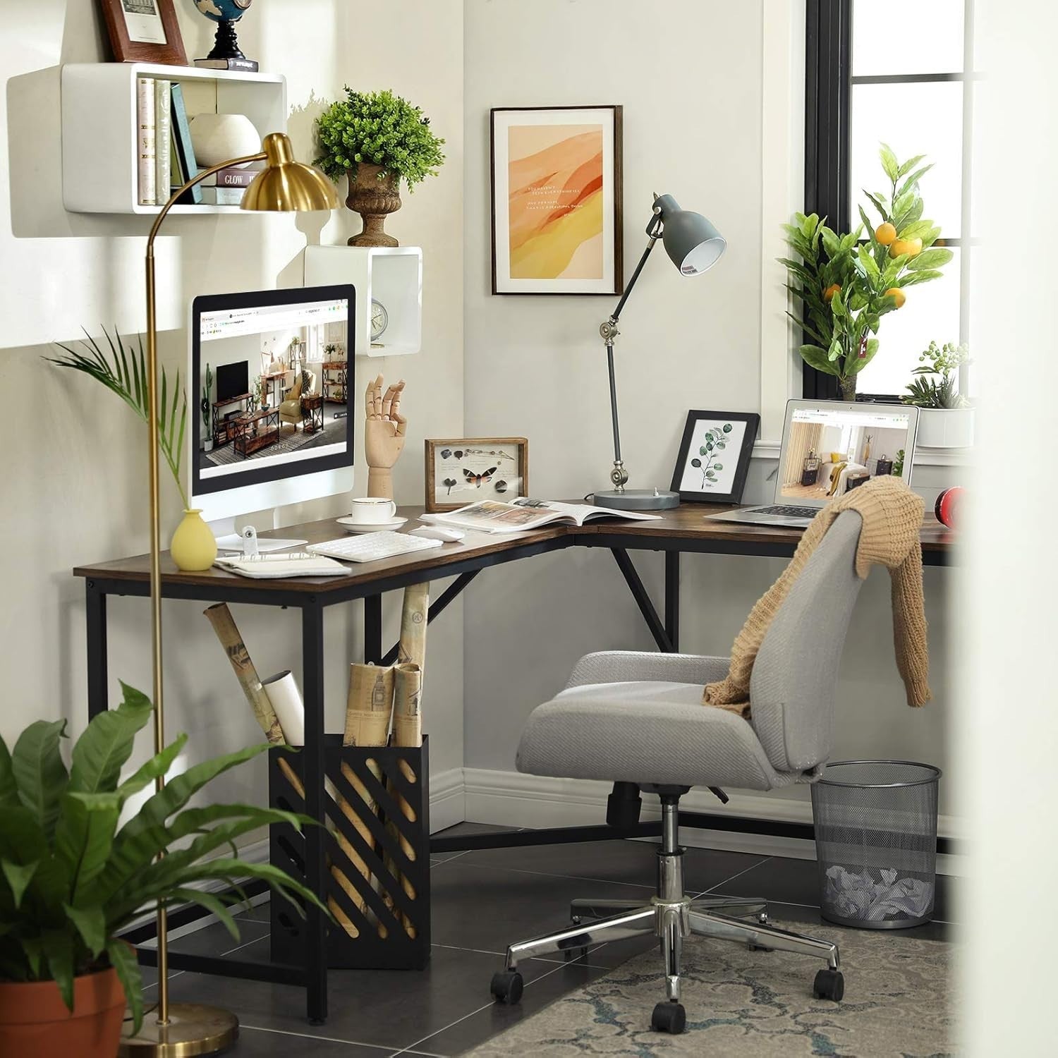 L-Shaped Corner Gaming Desk 149cm Home Office Computer Table Rustic Brown