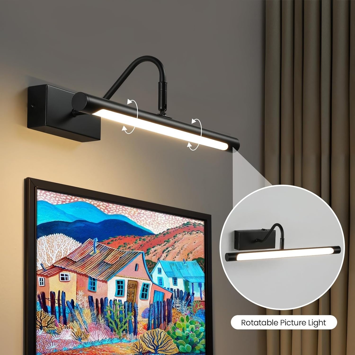Black 40CM LED Picture Light for Bathroom Vanity, 8W Adjustable Swivel Head