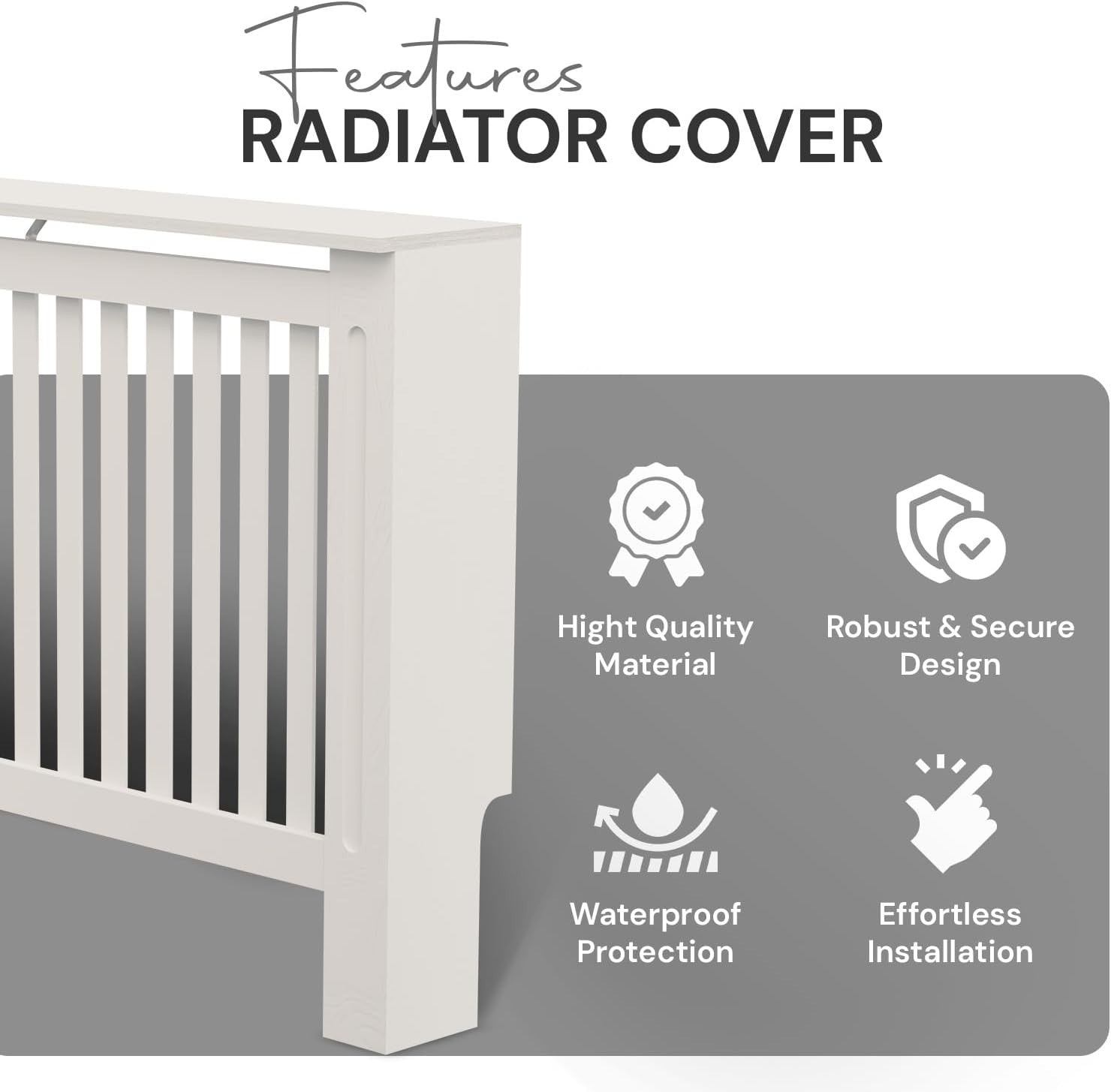 Medium Radiator Cover White Slat MDF Modern Heater Cabinet Shelf Space Saving