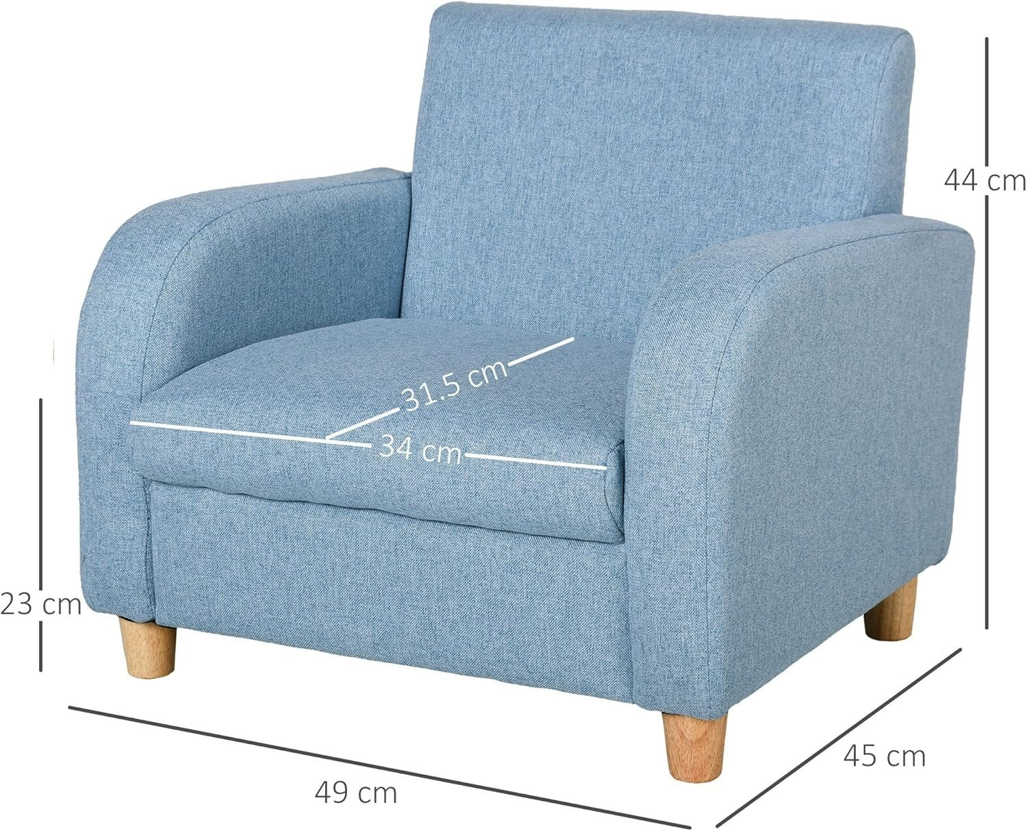 Toddler Armchair Sofa Kids Chair Wooden Frame Blue Seat for Playroom