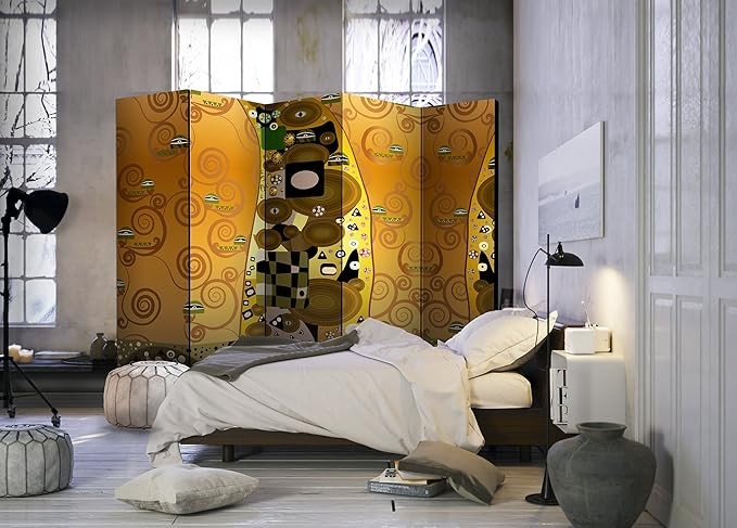 Gold Art 5 Panel Room Divider 225×172cm Large Folding Privacy Screen