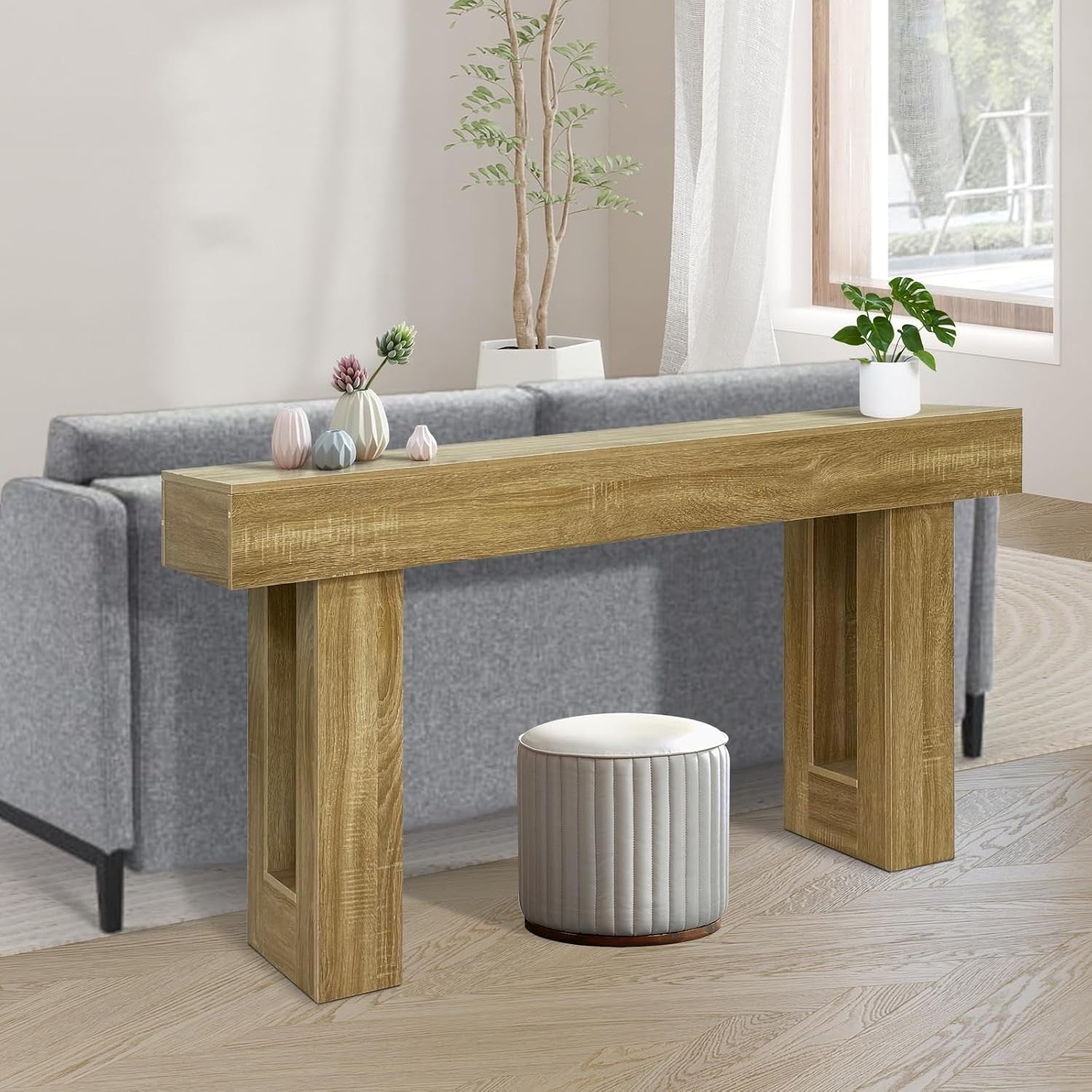 Farmhouse Console Table 63" Rustic Wood Sofa Hallway Entry Table Storage