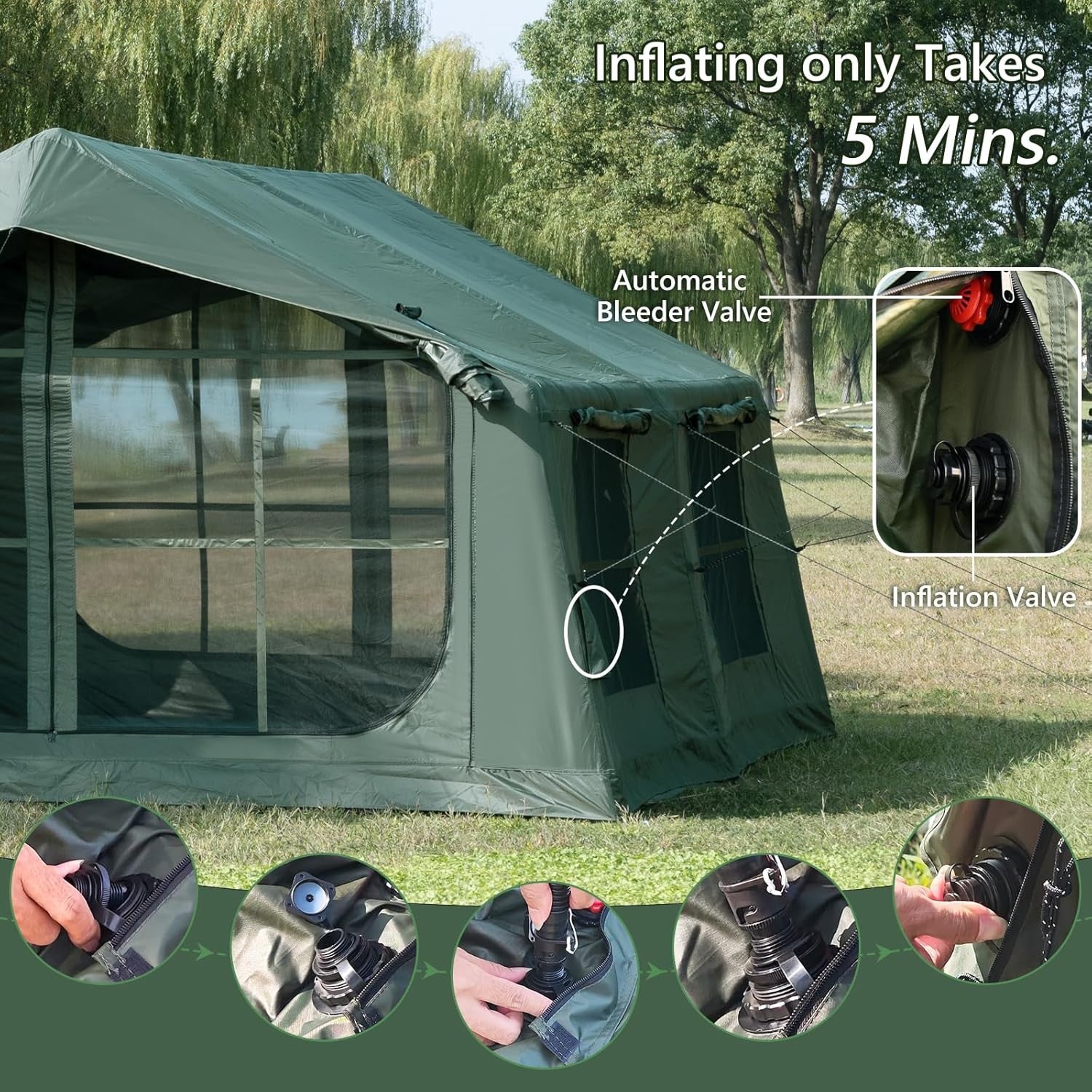 Inflatable Camping Tent with Hand Infl, Easy Assemble Waterproof Windproof Outdo