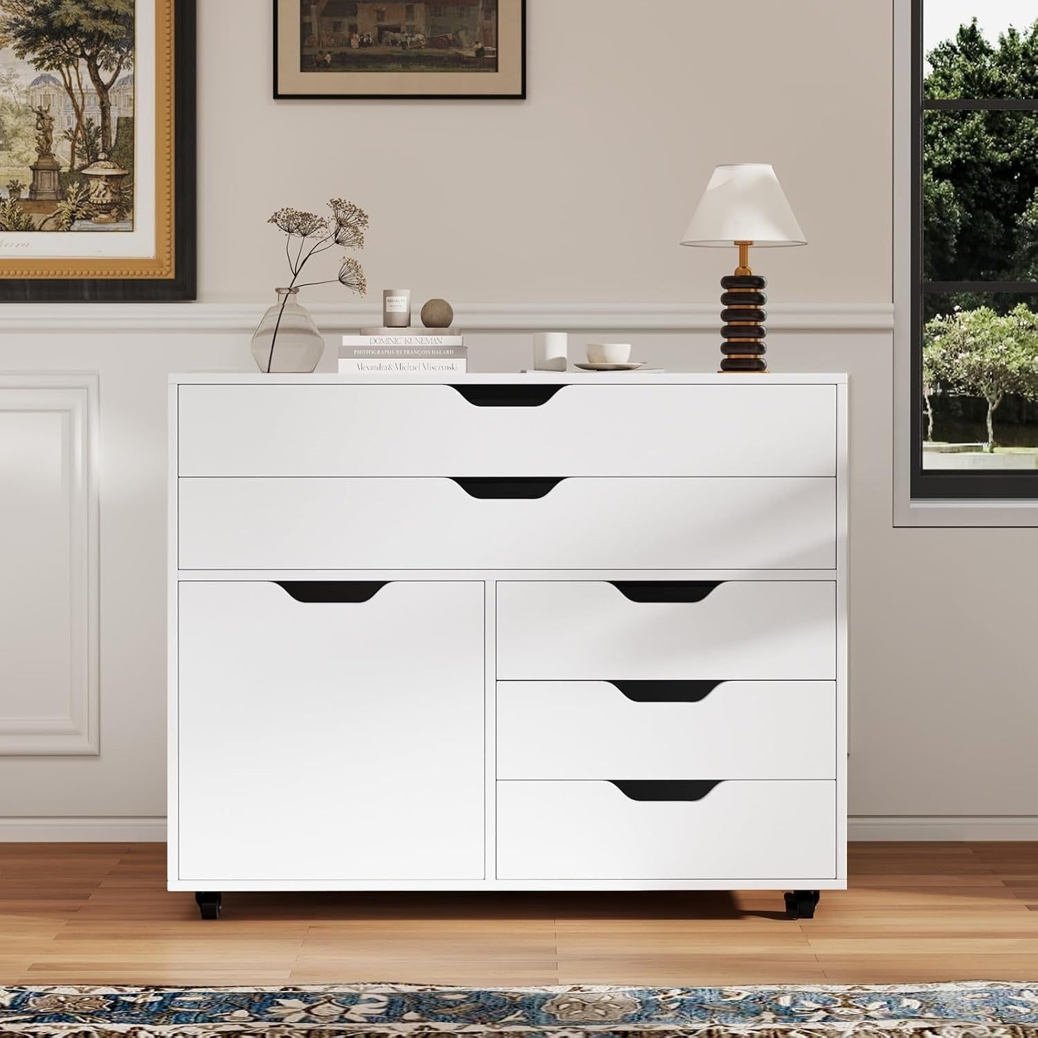 White Mobile File Cabinet 77x40x64cm 5 Drawer Printer Stand