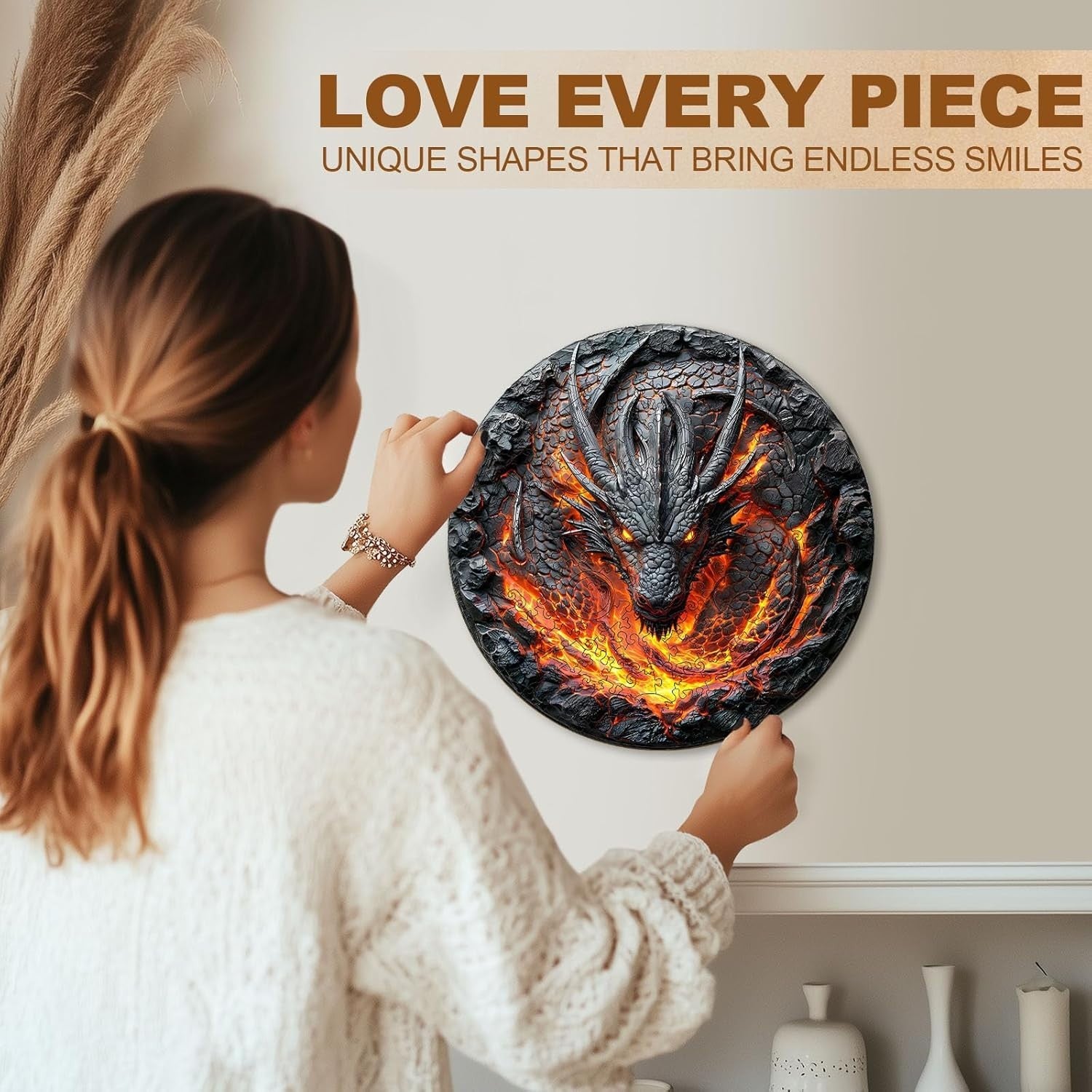 3D Flame Dragon Wooden Puzzle 270 Piece Animal Jigsaw Wall Art Gift